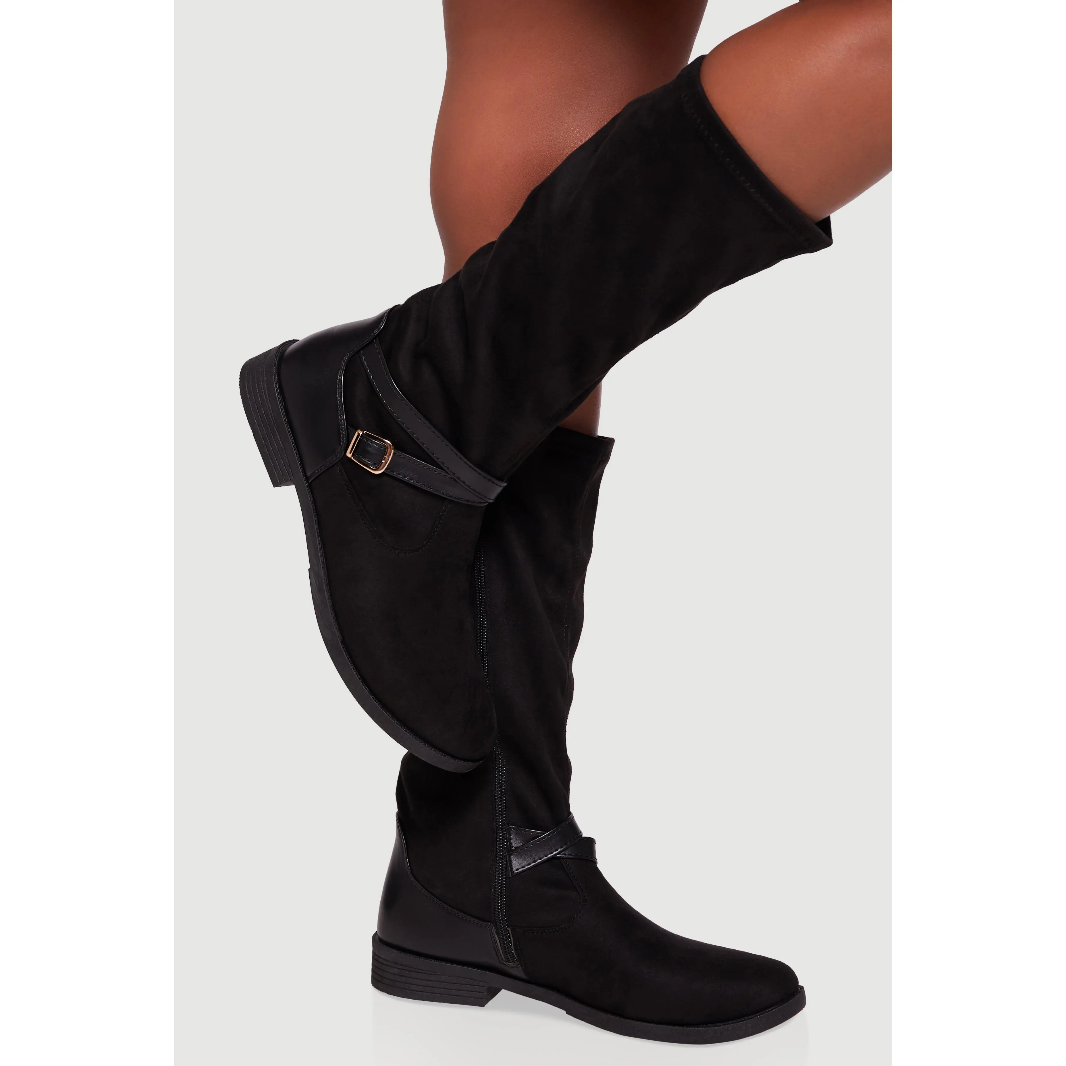 Buckle Strap Detail Almond Toe Block Heel Boots