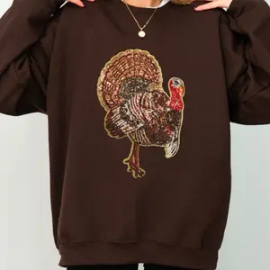 Turkey Hunting Sequins Patch Sweatshirt Pullover Womenswear