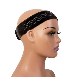 Wig Grip Band Flexible Velvet Scarf Adjustable Comfort Band Headband Wig Comfort Non-Slip Adjustable Fasten Wig Bands with Wavy Silicone (Dark Brown)