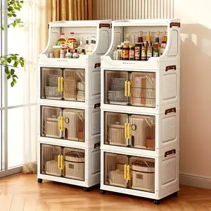 2/3/4-Tier Heavy-Duty Multi-Functional Folding Storage Cabinet - With open shelves, large capacity, suitable for organizing and storing in living rooms/bedrooms/wardrobes/cabinets/kitchens/offices/dormitories, modern and durable double-door cabinet