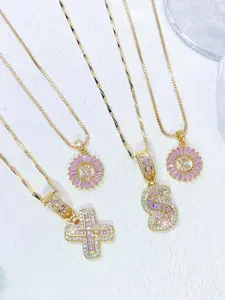 Initials Letter Design Pendant Necklace, Rhinestone Decor for Women & Girls, Fashion Jewelry for Party, Daily Decor, Trendy All-match & Exquisite Jewelry for Birthday Gift, Charms Necklace, Sparkling Zircon Inlay, Initial Necklaces