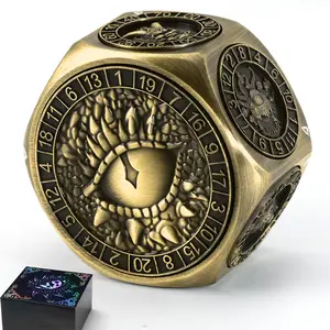 ZHOORQI 8-in-1 DND Dice Set – Metal Spinner Dice with Dual D20, 3D Monster Engravings & Smooth Spinning – Perfect for TTRPG, D and D Dungeons and Dragons Gifts (Bronze)