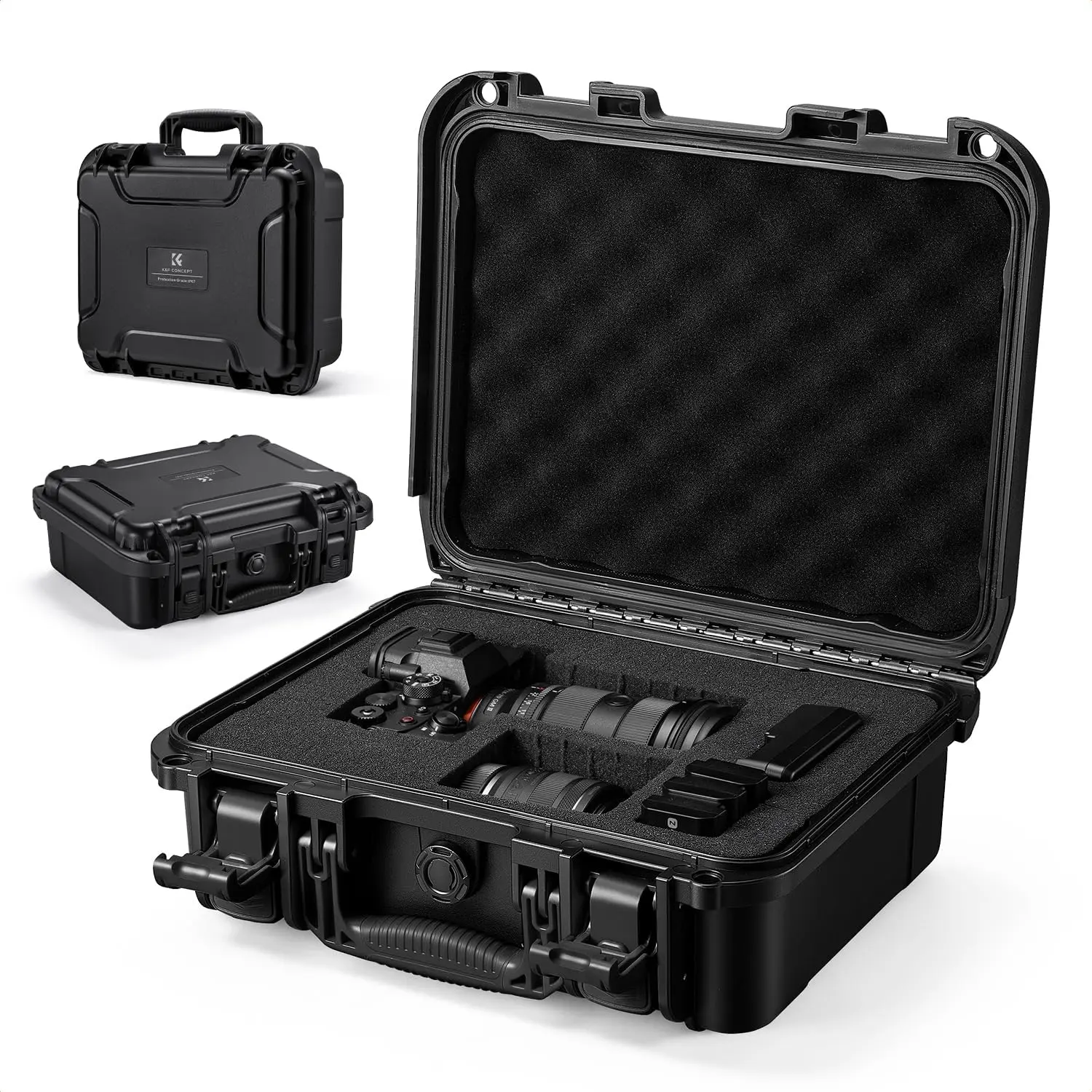 K&F CONCEPT Waterproof Hard Case, Portable Protective Camera Case, Customizable Foam Case Fit Use of Camera, Drones, Equipments -13.5x11.4x5.3inch