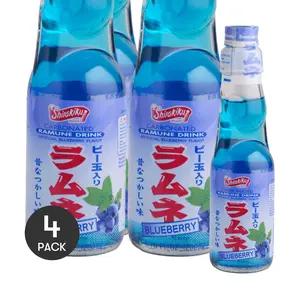SHIRAKIKU Japanese Blueberry Soda - 4 Pack, 200ml Each | Refreshing Bubble Drink
