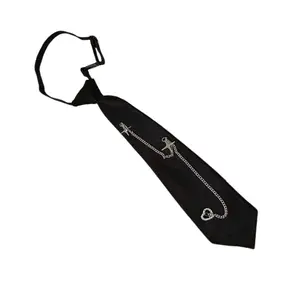 Pre-tied black school uniform neckties with heart and cross motifs, suitable for parties