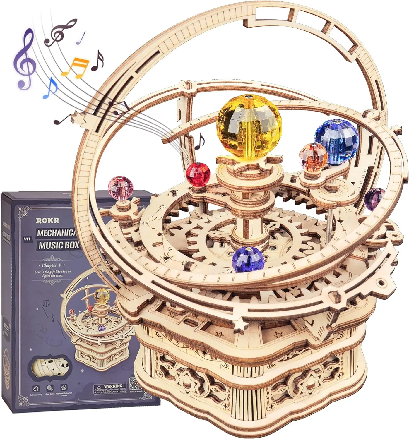 【self-assembly puzzle】ROKR 3D Wooden Puzzles for Adults Mechanical Music Box-Starry Night, DIY Rotating Music Box Model Building Kits for Teens, DIY Crafts/Hobbies/Gifts Desk Decor for Boys Ages 14+ (Starry Night)