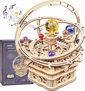 【self-assembly puzzle】ROKR 3D Wooden Puzzles for Adults Mechanical Music Box-Starry Night, DIY Rotating Music Box Model Building Kits for Teens, DIY Crafts/Hobbies/Gifts Desk Decor for Boys Ages 14+ (Starry Night)