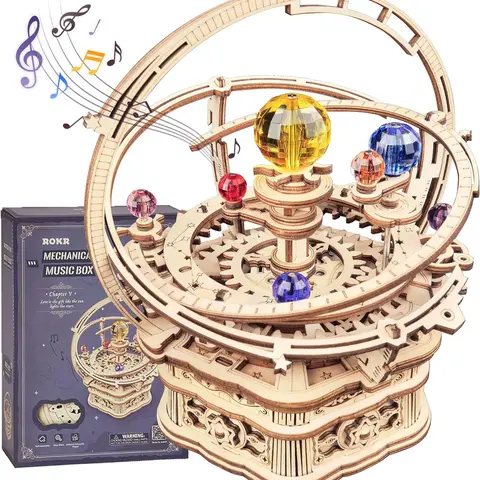 【self-assembly puzzle】ROKR 3D Wooden Puzzles for Adults Mechanical Music Box-Starry Night, DIY Rotating Music Box Model Building Kits for Teens, DIY Crafts/Hobbies/Gifts Desk Decor for Boys Ages 14+ (Starry Night)