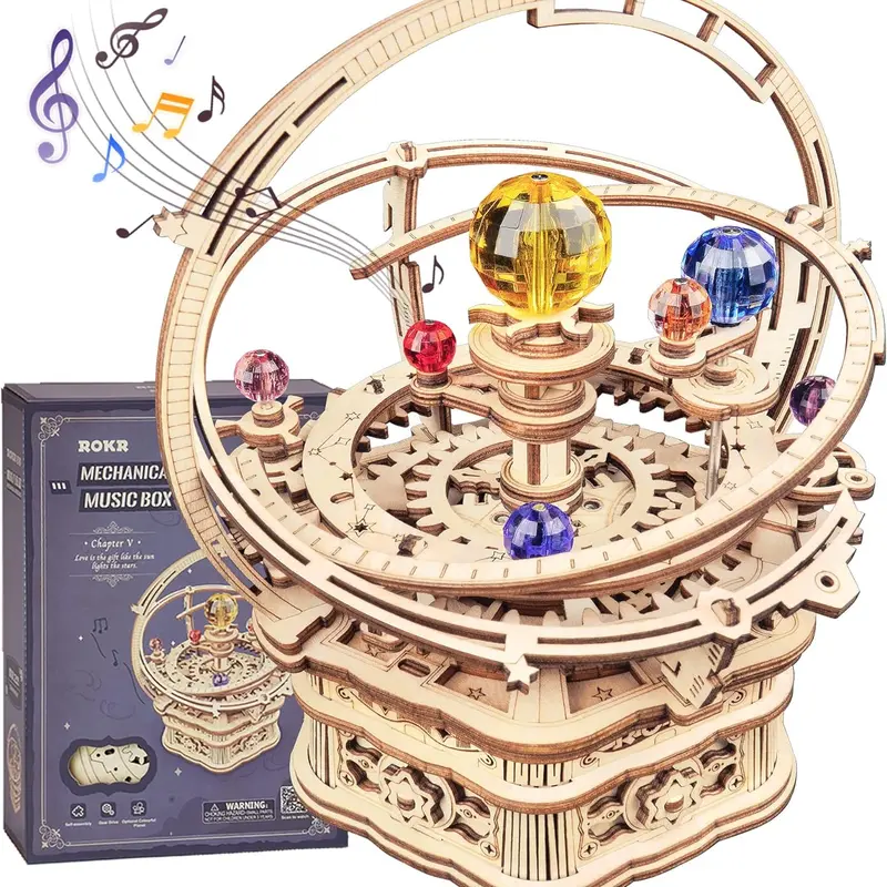 【self-assembly puzzle】ROKR 3D Wooden Puzzles for Adults Mechanical Music Box-Starry Night, DIY Rotating Music Box Model Building Kits for Teens, DIY Crafts/Hobbies/Gifts Desk Decor for Boys Ages 14+ (Starry Night)