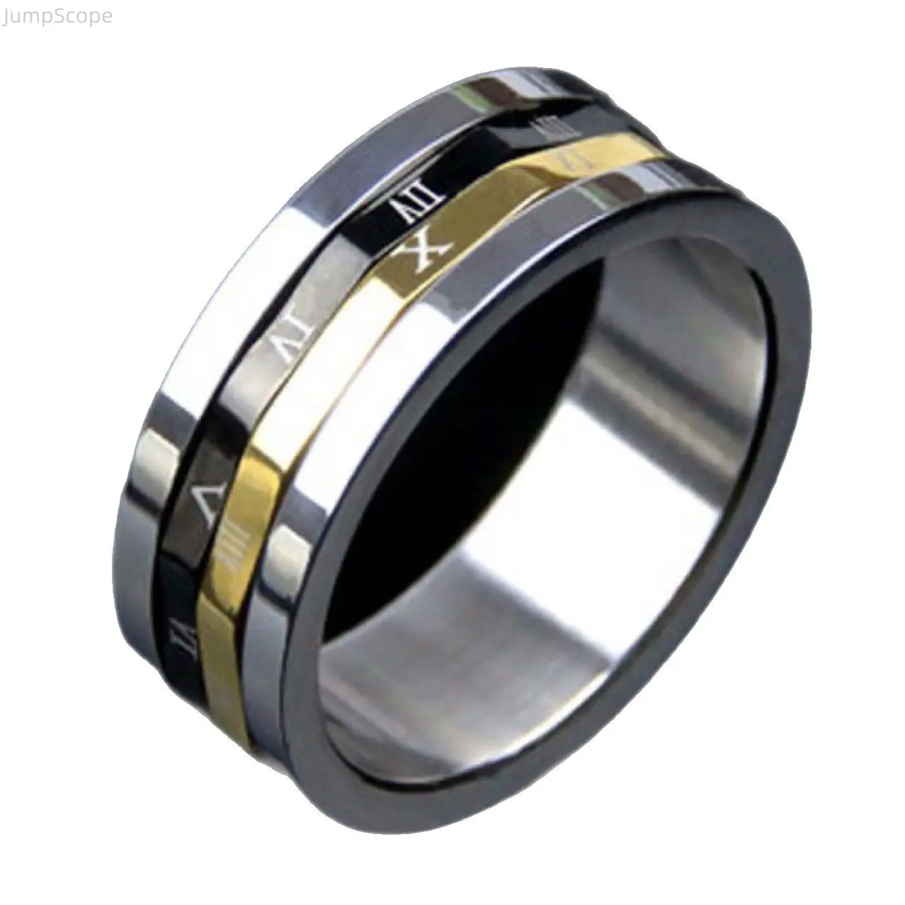 360-Degree Rotatable Roman Numeral Hypoallergenic Stainless Steel Ring - Tri-Color Spinner Fidget Band, Stress Relief Promise Ring for Male & Female Everyday Use
