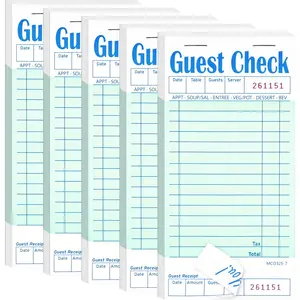 5 Pack Guest Check Books, Server Note Pads for Restaurant, Green Waiter Checkbook, Waitress Notepad,  Receipt Book, Restaurant Order Pad 50 Sheets/Pack, 250 Total Tickets
