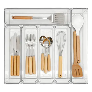 Silverware Organizer 6 Pack, Acrylic Kitchen Utensil Organizer for Drawer, Plastic Drawer Organizer for Makeup, Utensilsp, Clear