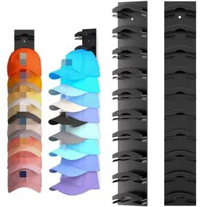 2Pack Baseball Cap Organizer (Black) - Strong Adhesive Hat Rack for Wall/Door/Closet | Holds Up to 20 Hats | 2 Mounting Options | Multilayer Hat Holder & Display