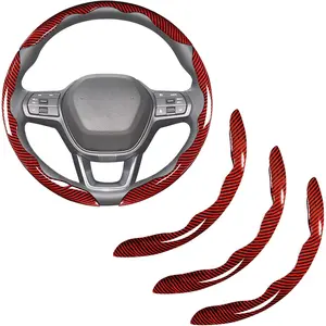 [fathersdaygift]Carbon Fiber Steering Wheel Cover 3PCS Set – Anti-Slip, Scratch-Resistant, Universal Fit for 15 Inch Wheels – Interior Car Accessories for Cars, SUVs, Trucks