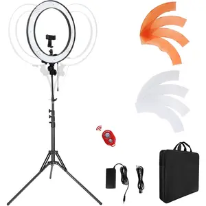 18-Inch Ring Light, 55W Dimmable 5500K Light with 240 LEDs Color Filter, Soft Tube and Carrying Bag for YouTube, , Selfies and Photography, Compatible with Camera and Smartphones