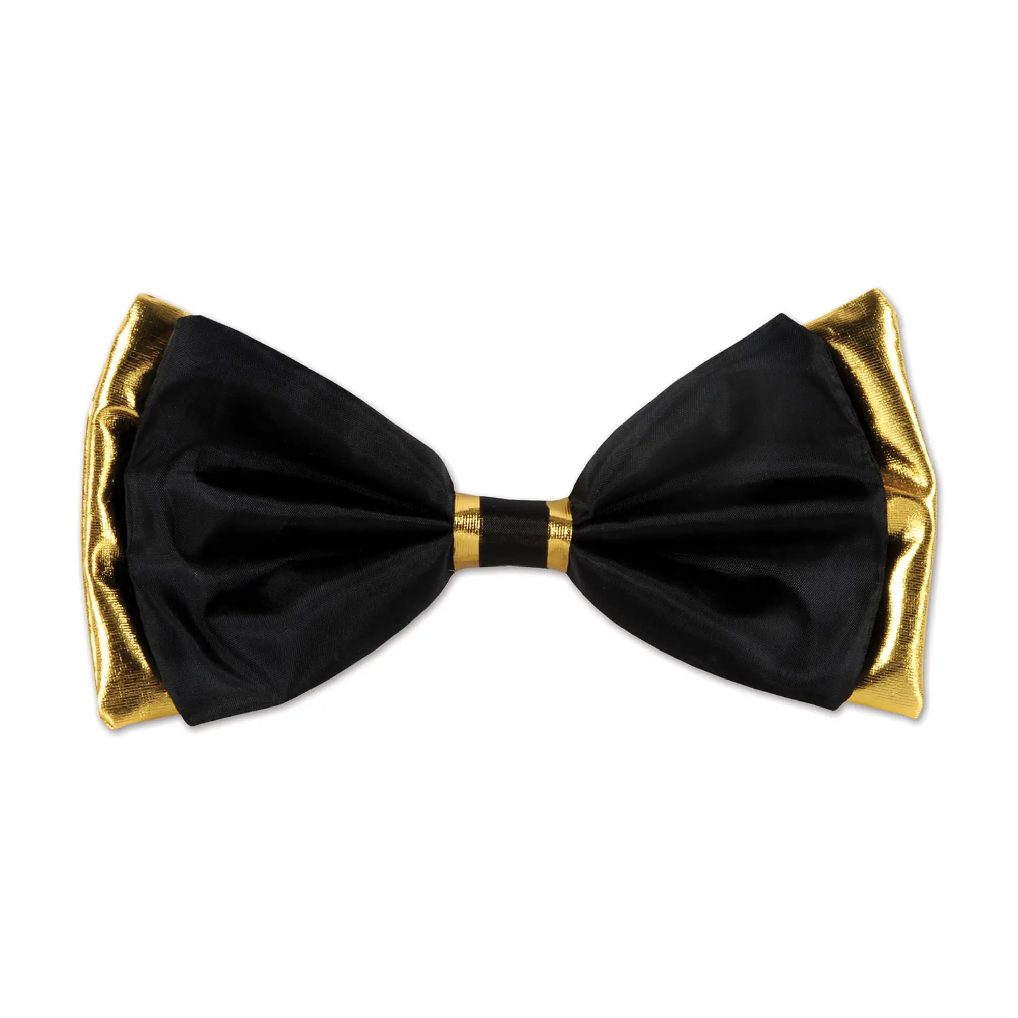 3.75 x 7.25 in. Fabric Bow Tie, Black & Gold - Pack of 6, Fabric Material, One Size, Elastic Tie