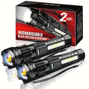 LED Rechargeable Zoom Tactical Flashlights, Portable LED Flashlight, Durable Waterproof LED Light for Outdoor Hiking Camping, Flashlight for Men