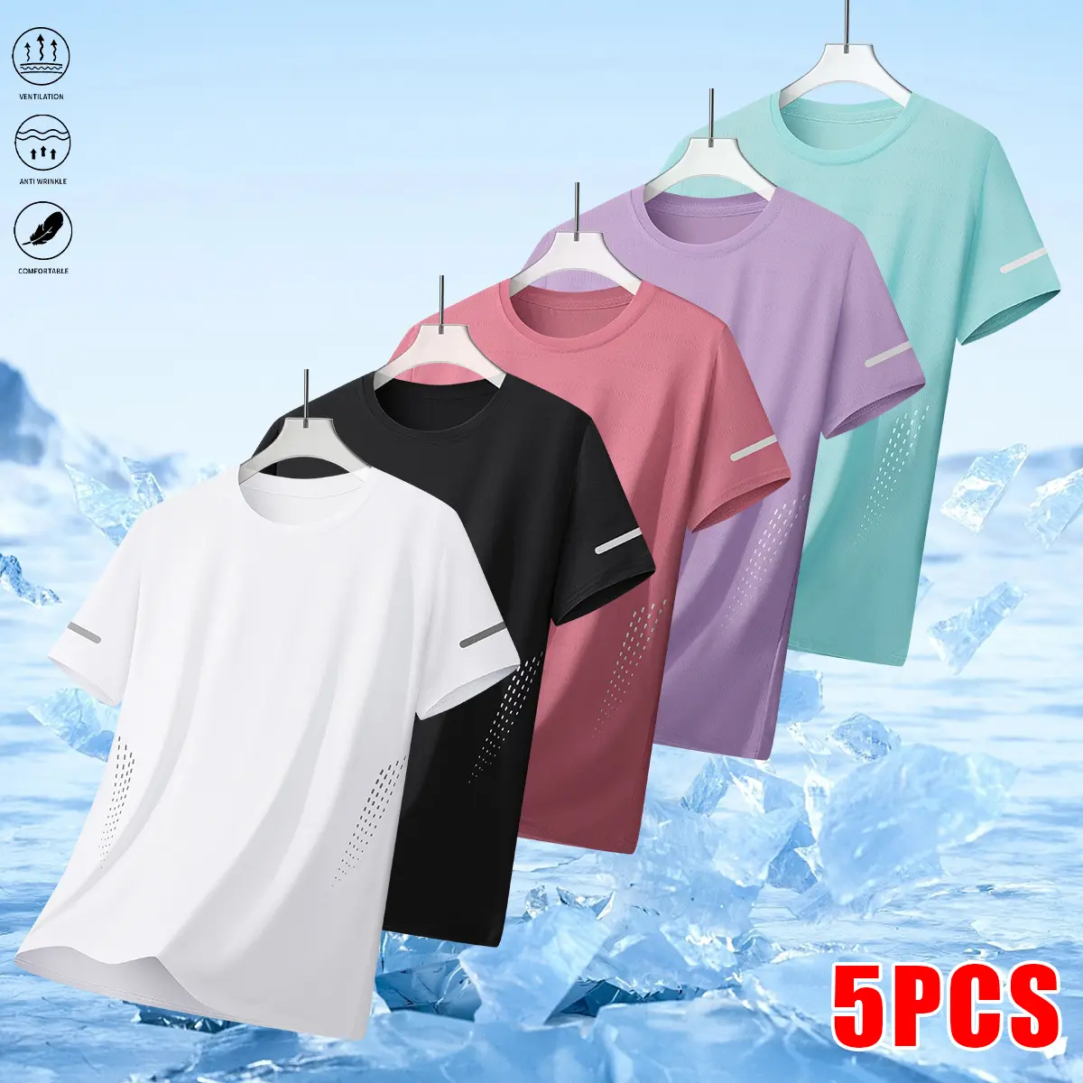 Women’s 5-piece set summer short-sleeve casual crew-neck T-shirts; women’s summer tops; casual short sleeves; fashionable basic casual T-shirts suitable for outdoor sports, fitness, running, and casual wear.summervibes