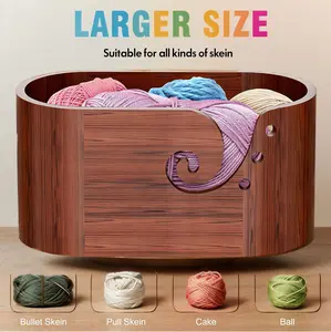 Wooden Yarn Bowl, Large Oval Yarn Bowl for Crocheting, Smooth Knitting Bowl Crochet Bowl with w/Swirl Design, Crocheting & Knitting Lovers Yarn Storage Bowl, Portable Knitting Accessories