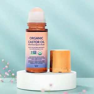 Organic Castor Oil Roll-On with Rose Quartz |   100% Natural, Suitable for Body Skin, Eyebrows, Eyelashes, and Hair |   Cold Pressed