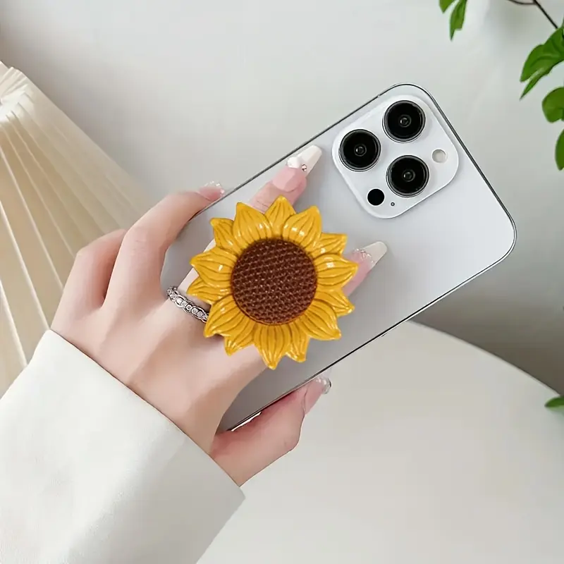 Sunflower Pattern Foldable Phone Stand, Cellphone Stand, Scalable Resin Flower Grip Seat, Durable ABS Material, Portable Compact Design, Suitable for Smartphones, Free Hands to Watch Video Calls, Accessories