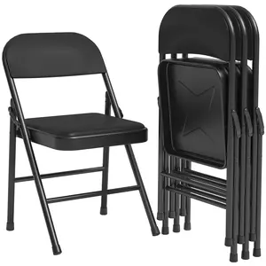 Home 2-Pack Folding Chairs with Padded Cushions – Sturdy Foldable Seating Supports Up to 350 lbs – Portable Black Chairs for Dining Room, Home Office, Indoor & Outdoor Events