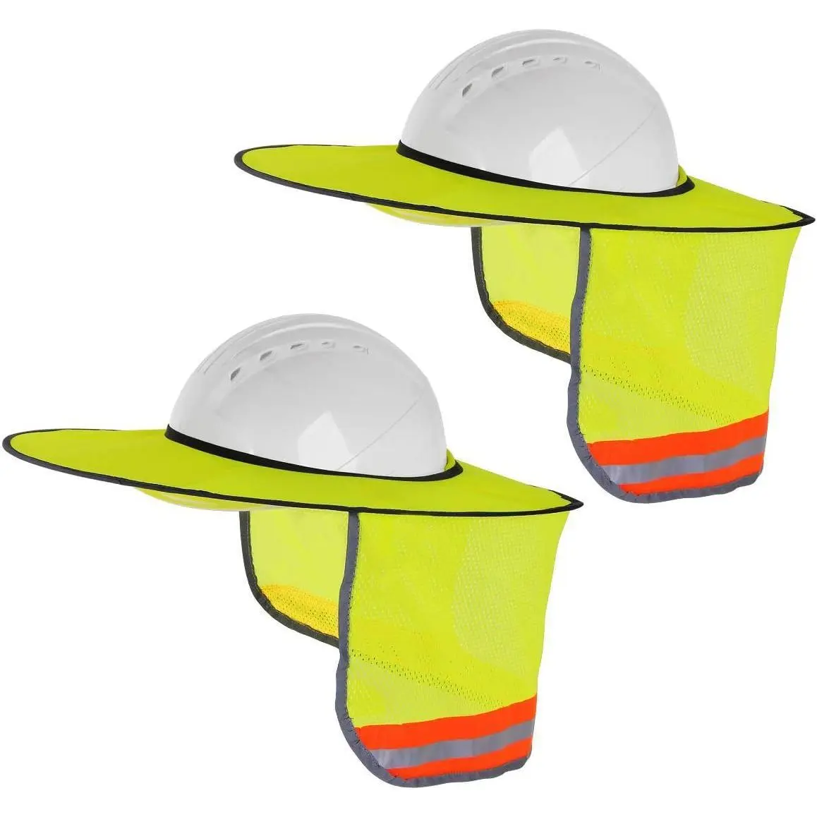 2-Piece Contractor Grade Hardhat Sun Visor Neon Yellow Cooling Neck Drape & High-Vis Safety Shield