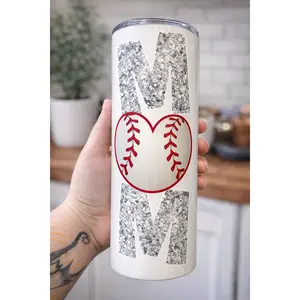 Baseball Mom Tumbler | 20oz Glitter MOM Cup | Softball/Baseball Stainless Steel Tumbler with Straw | Sports Mom Gift