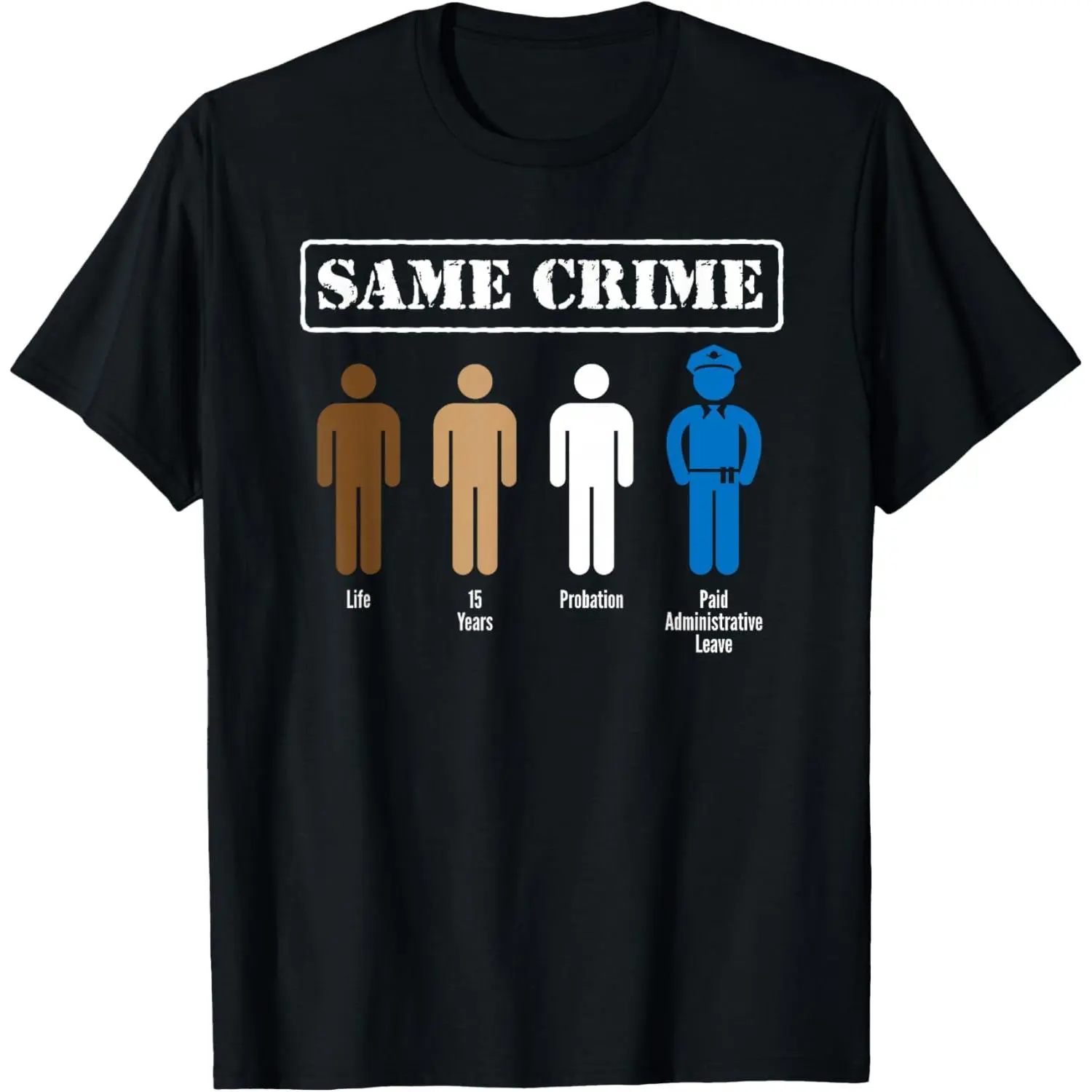 Women's 100% Cotton Short-Sleeve Round Neck Casual Distressed Graphic T-Shirt - "Same Crime Different Time" Funny Satirical Design