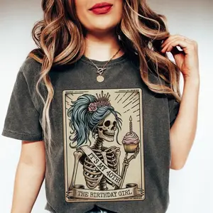 [Sale off up to 50%] 40th Birthday Gift for Her, 40th Birthday Tarot Card T-Shirt, Funny Skeleton Birthday Celebration Tee, 40th B-day Gift, Graphic Streetwear T-shirt