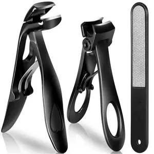 Nail Clippers for Seniors, Wide Jaw Fingernail Clippers and Angled Head Toenail Clippers for Thick Nail, Professional German Nail Clippers for Men, Women&Pregnant，Black