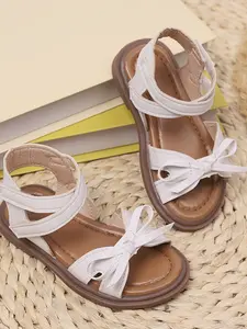 Girls' Bow Velcro Sandals, Sweet Princess Style, Non-Slip Thick Sole, Easy-On, Protective Toe, Summer Wear, Comfortable and Safe, Thick Soled Sandals