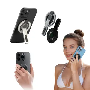 Double Magnetic Phone Ring Holder, 360 Degree Rotation Phone Stand, Foldable Magnetic Grip for Smartphone, Strong Magnetic Phone Holder for Desk, Gym, Travel, Compatible with MagSafe Devices