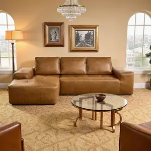 Boneless Couches for Living Room, Brown Faux Leather Cloud Sectional Couches with Chaise, Deep Seat L Shaped Modular Sofa, No Assembly Required Sofas in a Box real boneless couch high value furniture