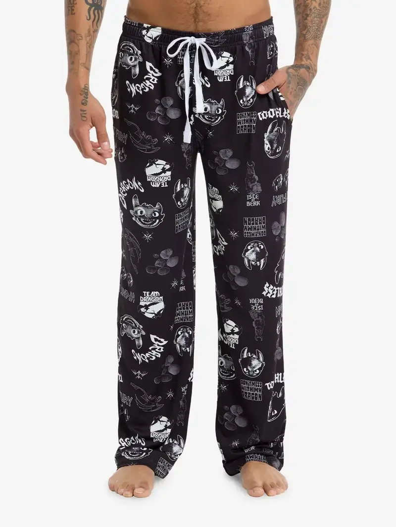 Cute Dragon Graphic Pajama Pants for Women Men, Gothic Dragon Face Print Wide Leg Lounge Pants, Soft Comfy Loose Fit Sleepwear, Casual Rock Style Trousers, All Season Unisex Nightwear