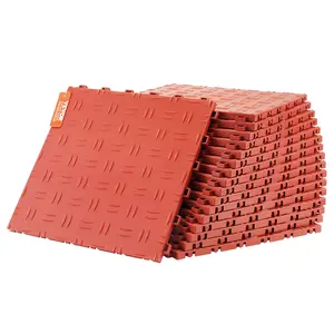VEVOR Garage Tiles Interlocking, 12x 12x 0.53 inch 50 Pack Garage Floor Covering Tiles, Non-Slip Double-Sided Texture Garage Flooring Tiles, for Garages, Basements, Repair Shops, Red