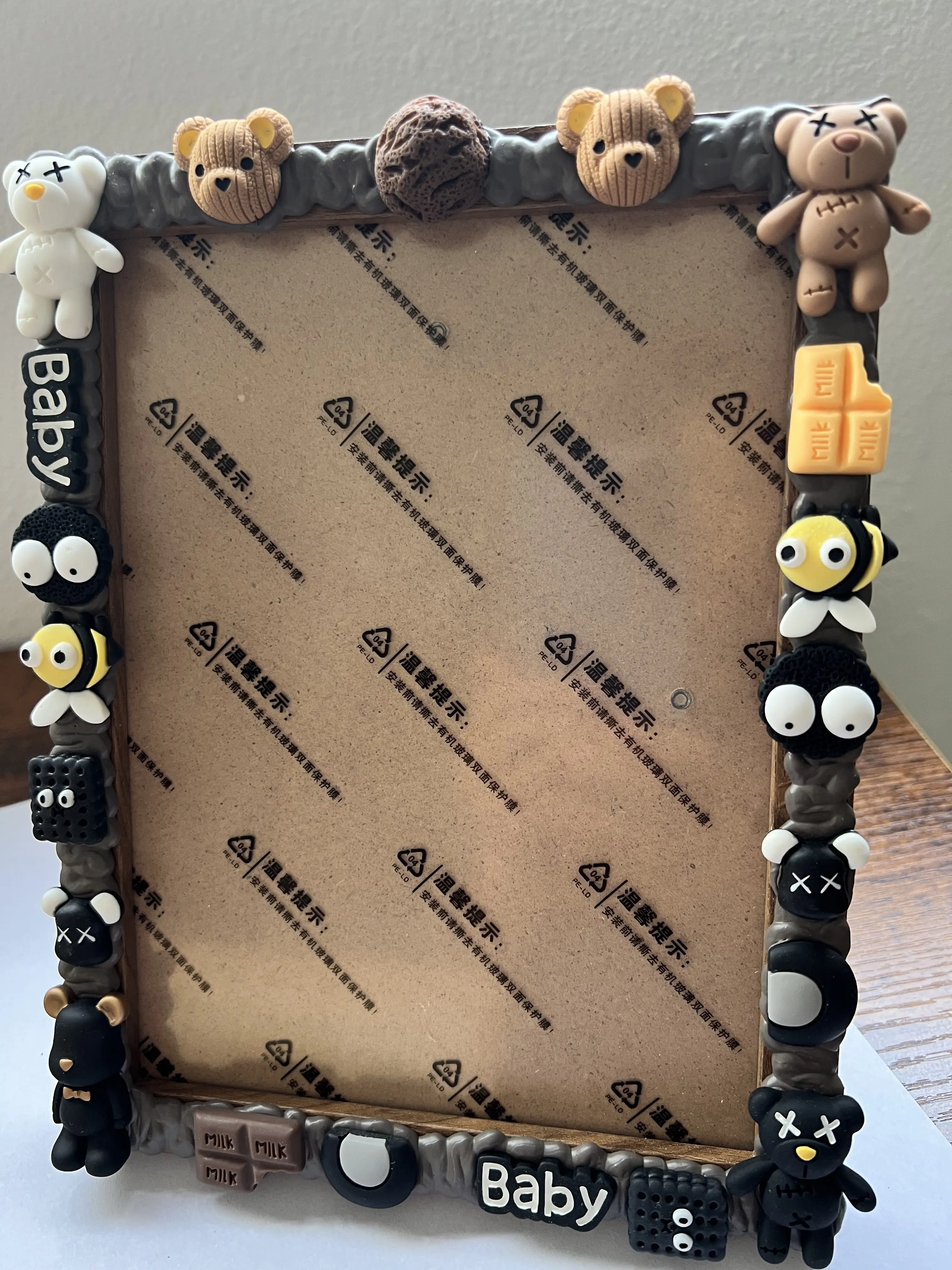 Handmade Decoden Kawaii Photo Frame 9''x 7'' | Cream Glue Cute Kawaii Dolls, Bear Character Deco Charms, Birthday/ Mother's Gift