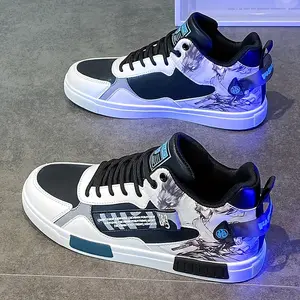 Men's Samurai and Dragon Ink Style Printed Casual Skateboard Shoes