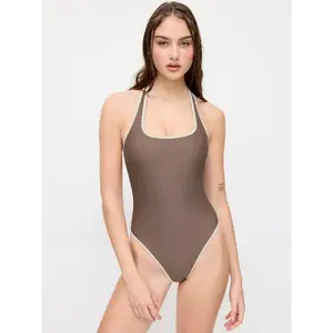 Cider High Stretch Halter Neck Contrast Trim One Piece Swimsuit SwimWeek