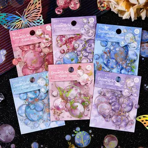 20 Sheets Pet Material Sticker Pack, Stationery, Dream Bubble Series Fireworks Theme Dreamlike Decorative Stickers for Journals & Water Bottles, Personalization