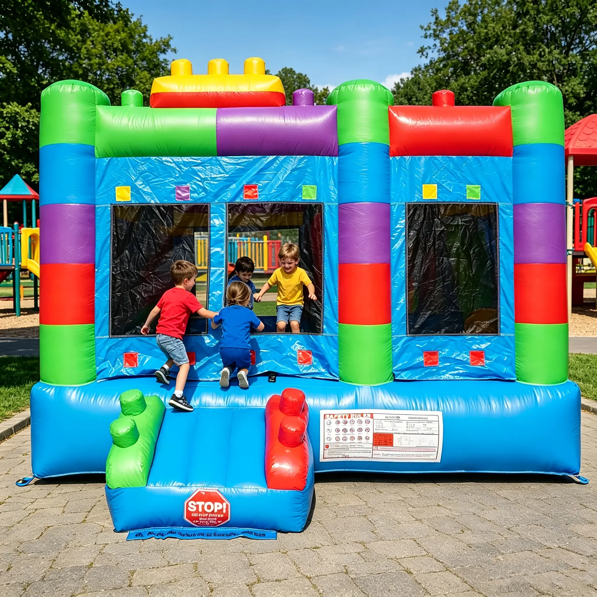Hapcap PVC Building Blocks Theme Inflatable Bounce House for Kids Or Adults, Semi Commercial, Large Jumping House, Outdoor, Birthday Party, Optional Blower