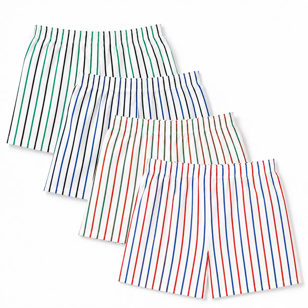 Men's 4-Pack Classic Cotton-Rich Striped Boxer Shorts, Soft Fabric with Spandex Stretch Elastic Waistband, Relaxed Loose Fit Menswear Underwear for Everyday Wear
