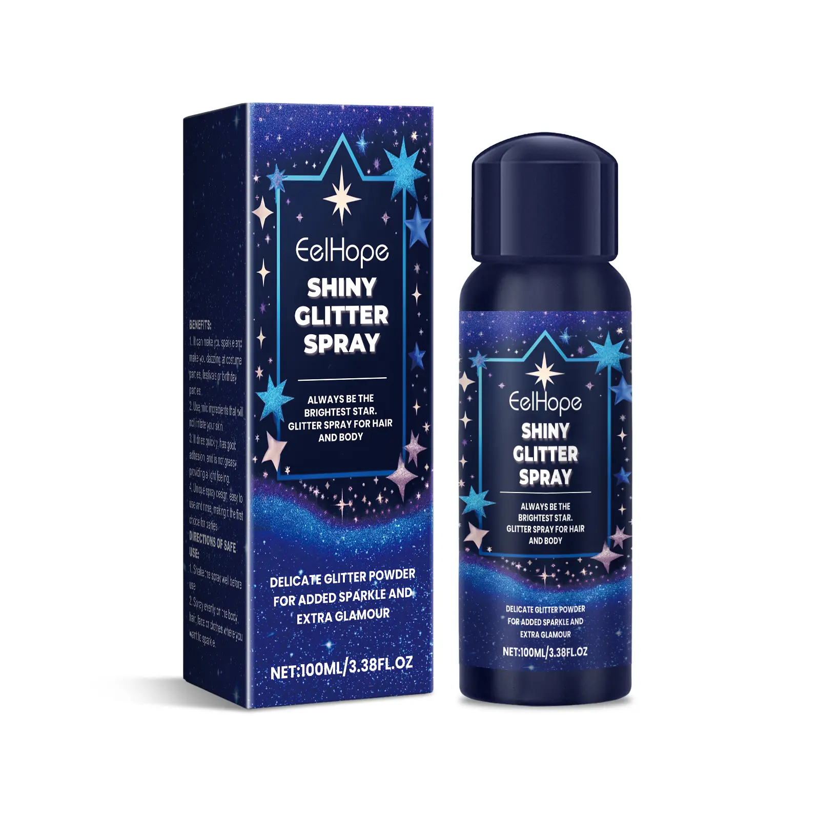 Shiny Glitter Spray for Hair & Body, Long Lasting Sparkling Glitter Mist, Waterproof Shimmer Highlight Spray for Party Stage Festival Cosmetic Makeup 100ML
