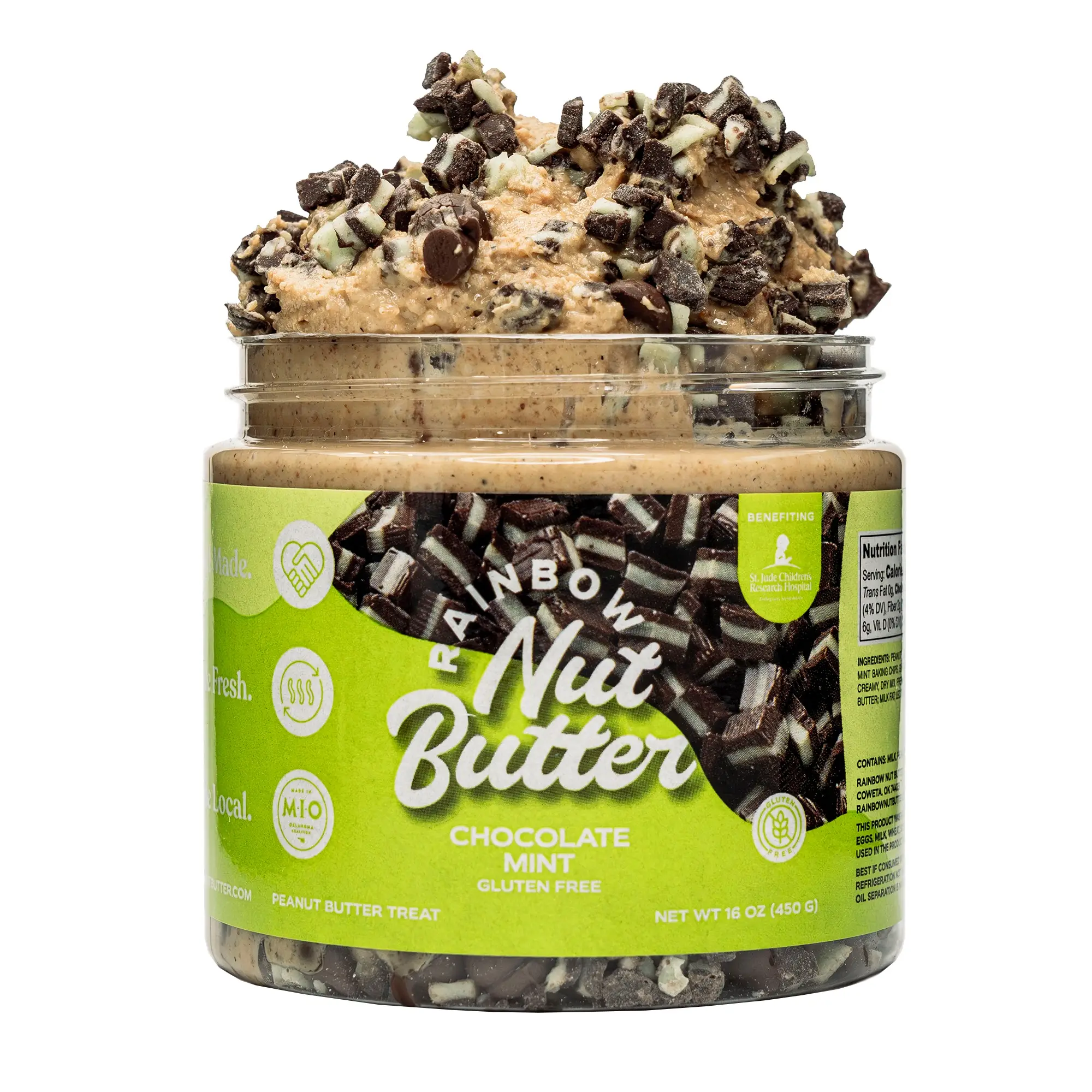 Rainbow Nut Butter Chocolate Mint Peanut Butter Chocolate Chips Snack Treat - 16 oz Jar, Sweet & Creamy, Vegetarian, No Added Flavorings