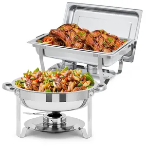 2-Pack 5QT Round & 8QT Rectangular Chafing Dish Combo - Stainless Steel Buffet Warmer Set | Food Server for Catering, Weddings & Home Parties