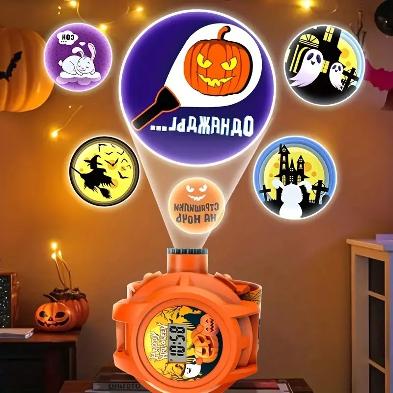 Unisex Pumpkin Shape Halloween Watch Projector Toy - Button-Operated Flip-Over Animal Watch, 24 Halloween Images, Adjustable Clarity, BPA-Free Educational Science & Tech Toy for 12+ Years/Ages 12+ Above, Best Gift Choice for Birthday/Christmas