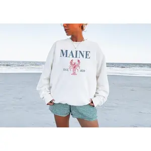 [Sale Up To 50%] Vintage Maine Lobster Sweatshirt, Retro Beach Aesthetic, Trendy Travel Destination Gift, Vacation Pullover, Unisex Crewneck Sweatshirt, streetwear graphic tee