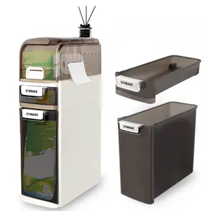 3-Tier Slim Narrow Bathroom Cabinet with Wheels, Plastic, Waterproof, Tissue Box, Skinny Storage Organizer for Small Spaces, Kitchen