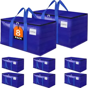 8 Pack Moving Storage Bags HeavyDuty with Zippers and Reinforced Handles Moving Supplies Packing Boxes for Moving Storing Saving Space Blue Plastic Storage Totes 93 L 24 Gallon