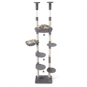 New 6-tier Floor to Ceiling Cat Tree with Plush Bed and Sisal Scratching Posts